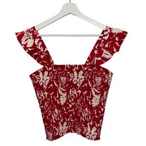 Old Navy Smocked Floral Crop Top Red Cream Size L Tall Boho Cottagecore